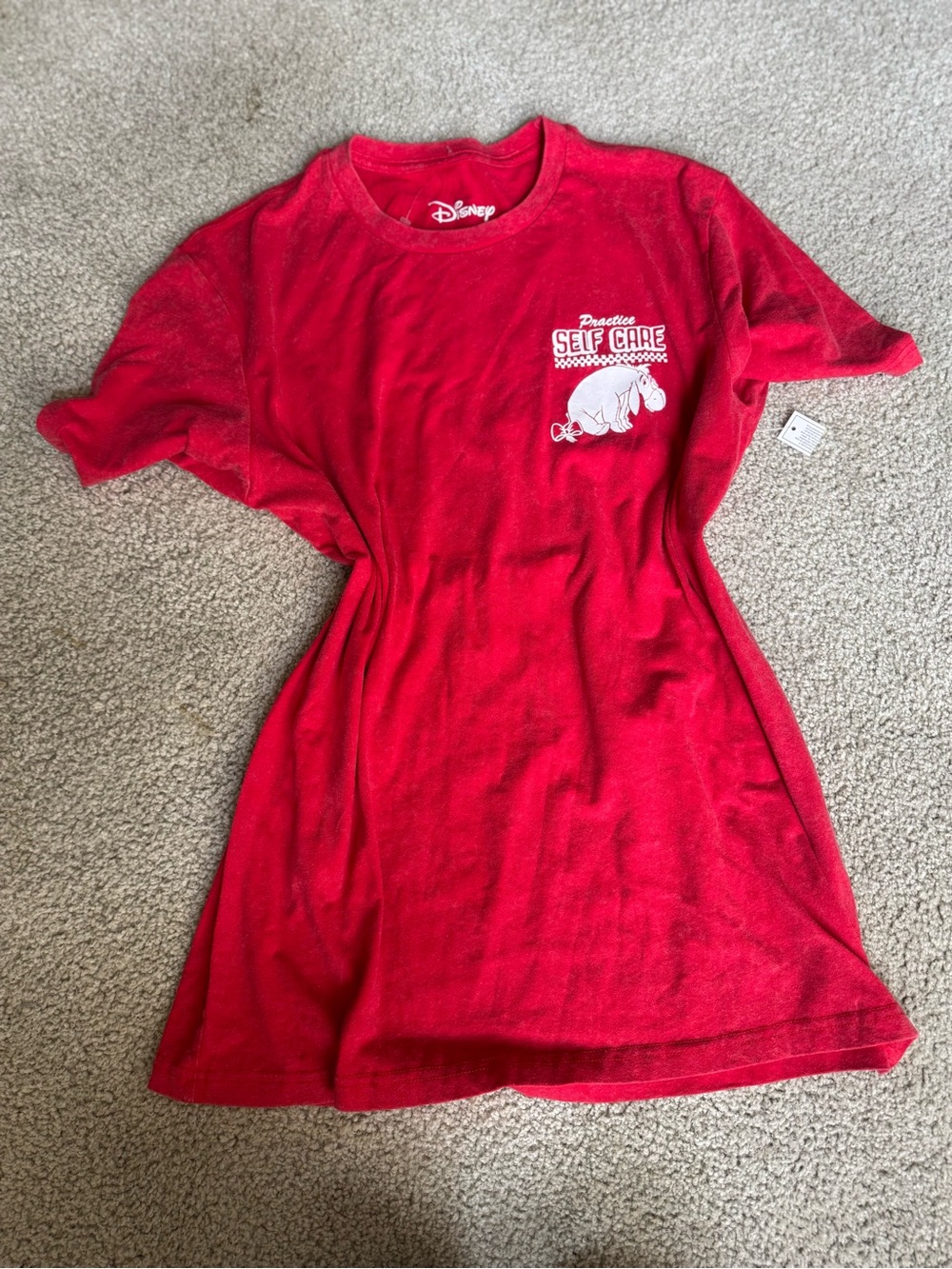 Disney Red Short Sleeve Tee Dress with White 'Practice Self Care' Graphic - NWT